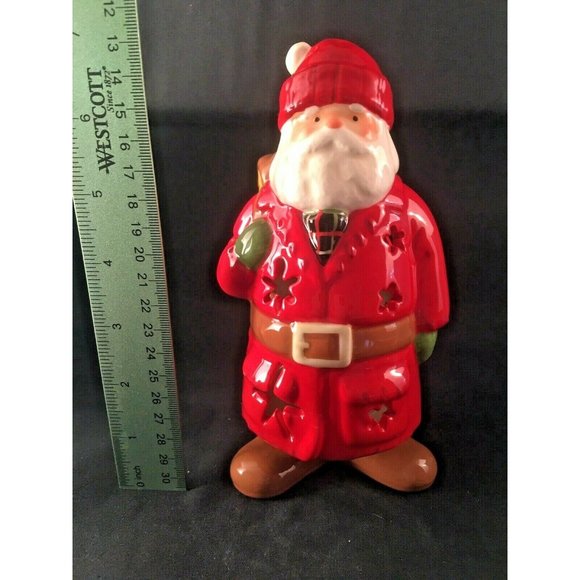 Xmas Hallmark Candle Tea Light Holder Old World Woodland Country Santa Claus 7" - Picture 4 of 4